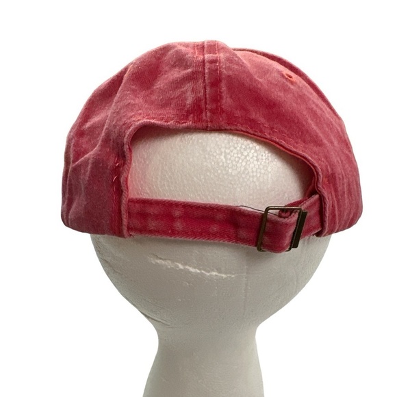Washout Red Cotton Womens Graphic Heart Cloth Back w/Buckle Baseball Cap - Picture 2 of 6